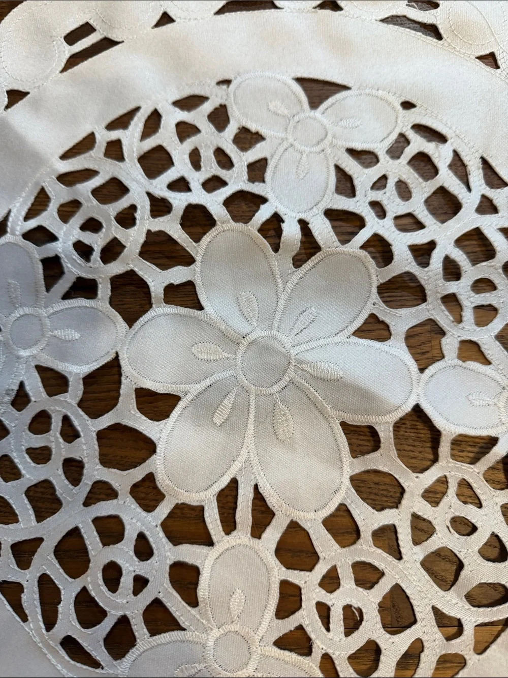 Source Unknown White Floral Cutwork Decorative Doily